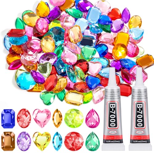 anezus 120PCS Craft Jumbo Jewels Large Sequins with 2 Pack B7000 Jewelry Glue Flat Back Craft Gems Rhinestones for Pirate Fake Gemstones for Fabric Clothing Craft Decoration - Image 1