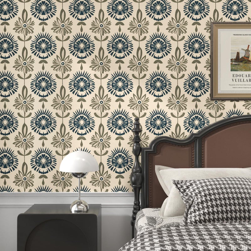 BOKEBEVE Beige Boho Wallpaper Peel and Stick Floral Damask Contact Paper Symmetry Removable Self Adhesive for Walls Backsplash Shelf Liner Cabinet 17.5 x 118In - Image 3