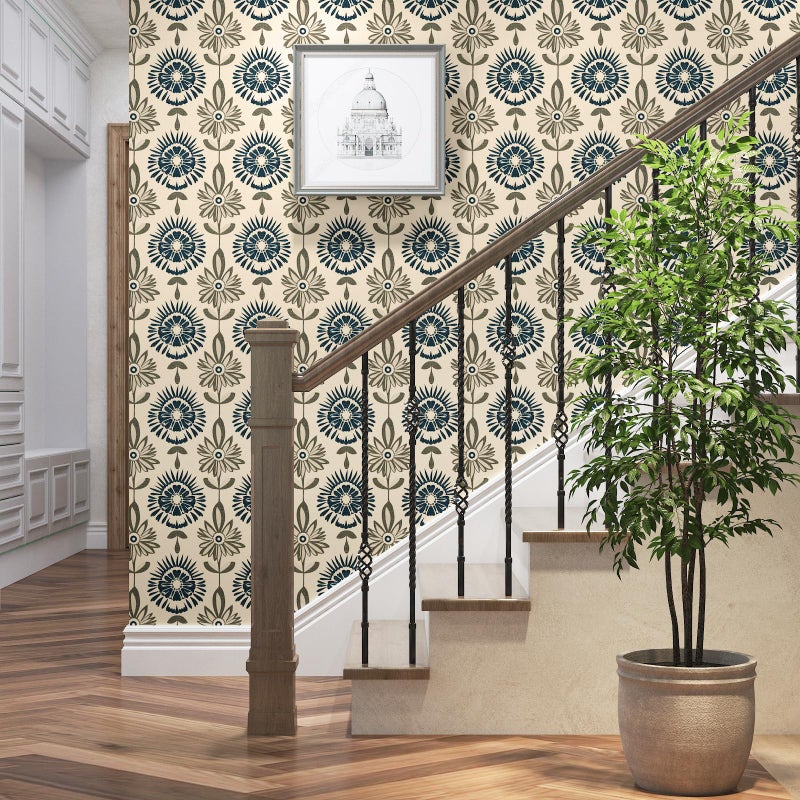 BOKEBEVE Beige Boho Wallpaper Peel and Stick Floral Damask Contact Paper Symmetry Removable Self Adhesive for Walls Backsplash Shelf Liner Cabinet 17.5 x 118In - Image 2