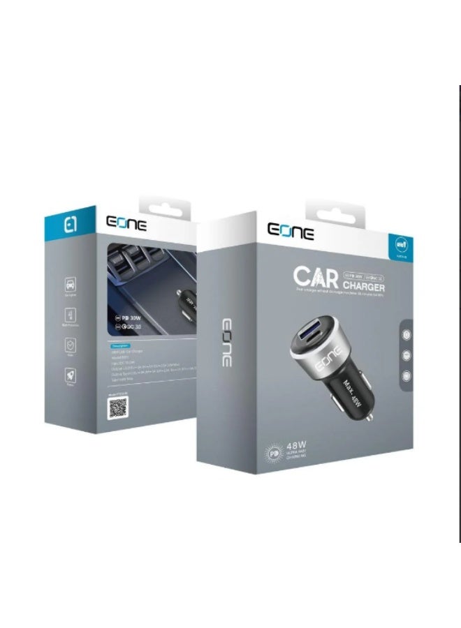 EONE 48W Dual Port Car Charger - 30W USB-C PD & QC 3.0 Fast Charging - Compact Aluminum Alloy Design. - Image 2
