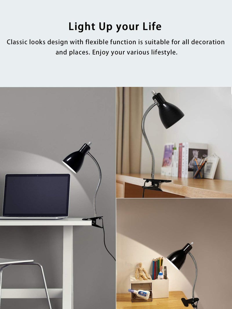LALISU Desk lamp Eye-Caring Table Lamps, 360Â°Rotation Gooseneck Clip on Lamp Reading Light Portable Reading Book Light Clamp Study Desk Lamps for Bedroom and Office Home Lighting (Black) - Image 5
