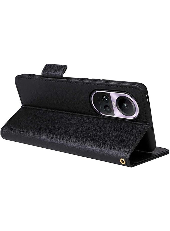 Case Compatible with OPPO Reno 10 Pro 5G / Reno10 5G,Leather Flip Case with Card Slot,Wallet design,Standable Flip Case,Anti-Fall Drop Protection,Shockproof Case,Black