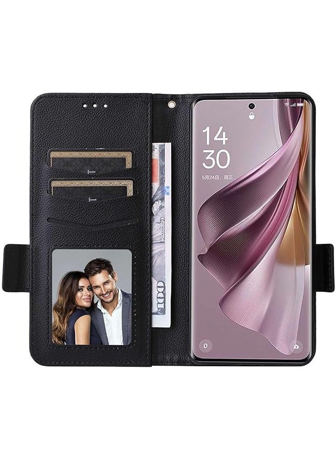 Case Compatible with OPPO Reno 10 Pro 5G / Reno10 5G,Leather Flip Case with Card Slot,Wallet design,Standable Flip Case,Anti-Fall Drop Protection,Shockproof Case,Black
