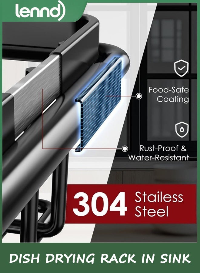 LENND Dish Drying Rack in Sink, Expandable Stainless Steel Dish Drainers for Kitchen Counter, Dish Dryer Rack for Inside Sink, Over The Sink Dish Racks with Utensil Holder, Silver - Image 2