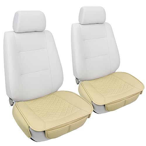 Elantrip 2 Pcs Faux Leather Beige Car Seat Covers with Padded Comfort and Storage Pockets Waterproof, Anti-Slip, Full Wrap Protection - Premium Interior Protectors for Cars, Trucks, SUVs - Image 2