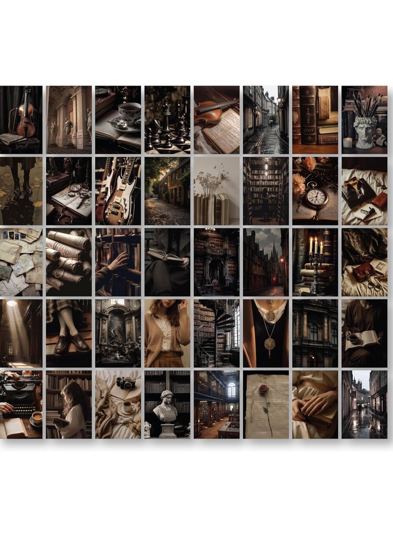 Today Idea Dark Academia Room Decor - 40 Pcs Light Academia Decor, Dark Academia Wall Art Prints Moody Posters, Vintage Brown Wall Collage Kit Dark Aesthetic Pictures for Teen Girls Dorm Bedroom (4"x6")b - Image 1