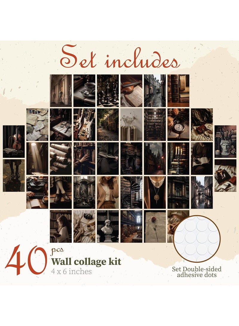 Today Idea Dark Academia Room Decor - 40 Pcs Light Academia Decor, Dark Academia Wall Art Prints Moody Posters, Vintage Brown Wall Collage Kit Dark Aesthetic Pictures for Teen Girls Dorm Bedroom (4"x6")b - Image 2