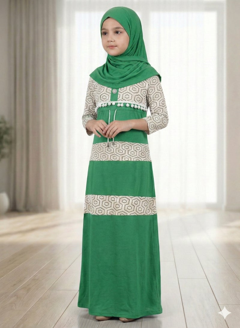 إسدال صلاة اطفال بناتى إسدال قماش مكون من قطعتين ناعم ومريح، سهل الارتداء، مقاس 3 أطفال - Image 1