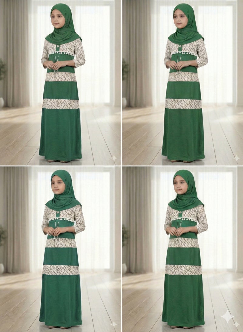 إسدال صلاة اطفال بناتى إسدال قماش مكون من قطعتين ناعم ومريح، سهل الارتداء، مقاس 3 أطفال - Image 2