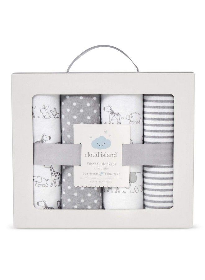 cloud island Flannel Baby Blankets Two By Two 4Pk Cloud Island Gray (Grey) - Image 3