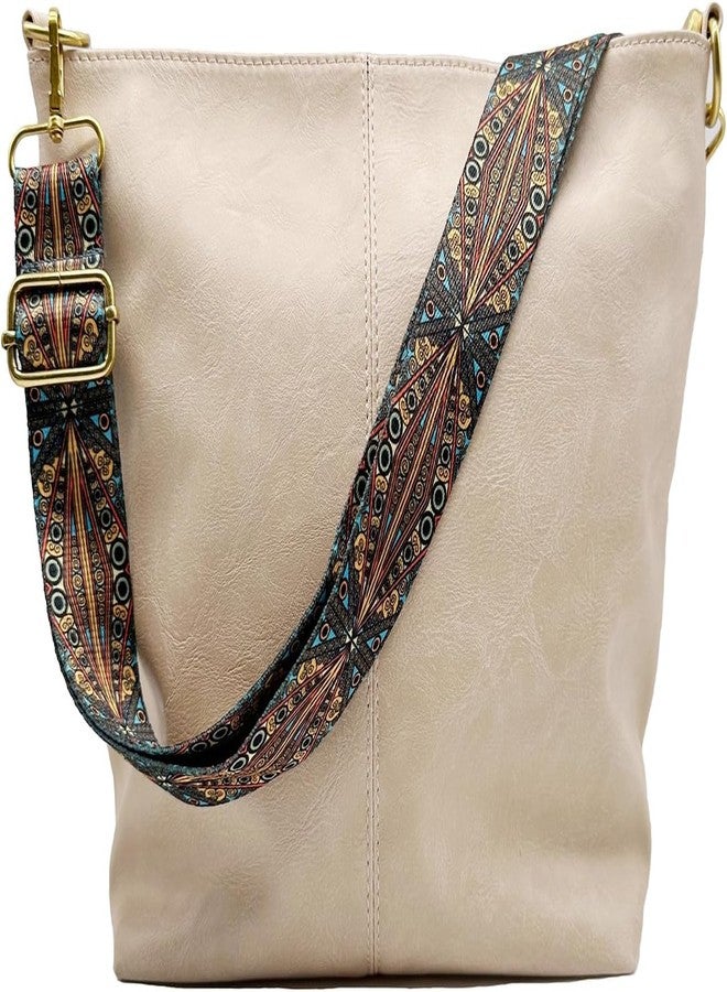 Kawn® Sling Bag for Women Girls with Wide Bohemian Guitar Strap Small Hobo Shoulder Bags For Work, Travel Vegan Leather Retro Fashion Crossbody Bag Ladies Purses with Zipper Handbags for Women (Beige) - Image 1