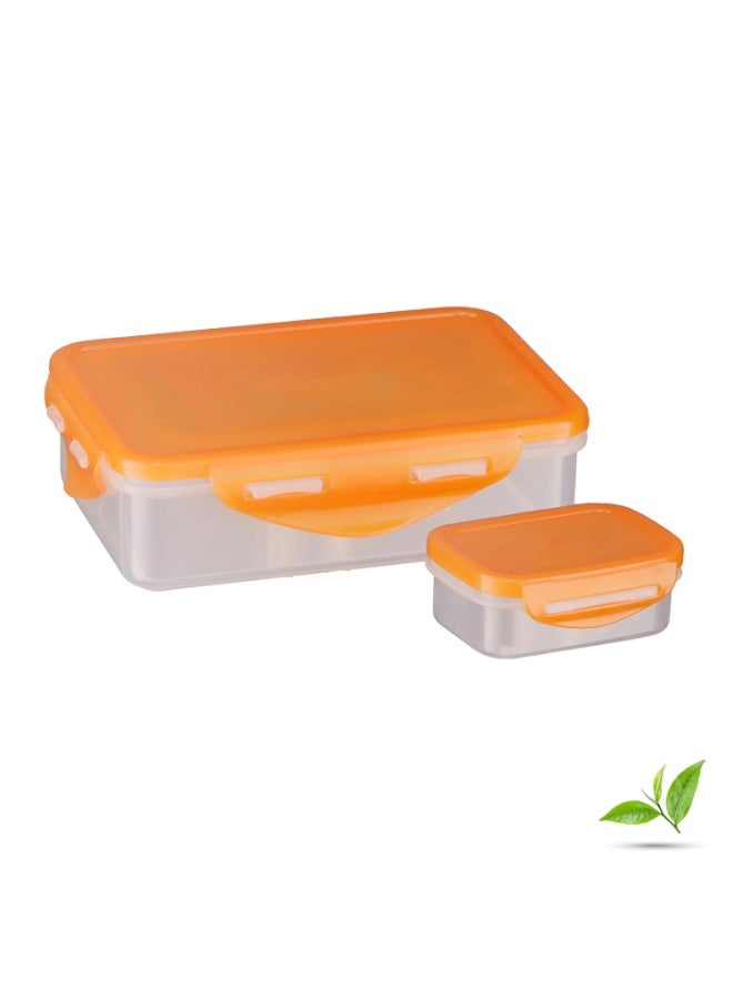Trueware Tiffinline School Mate Plastic Kids Lunch Box Big Box | 500 ML & Small 150 ML | BPA Free | Food Grade | Kids Lunch Box (Orange) - Image 1