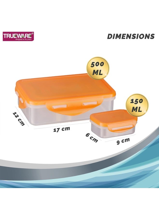Trueware Tiffinline School Mate Plastic Kids Lunch Box Big Box | 500 ML & Small 150 ML | BPA Free | Food Grade | Kids Lunch Box (Orange) - Image 2