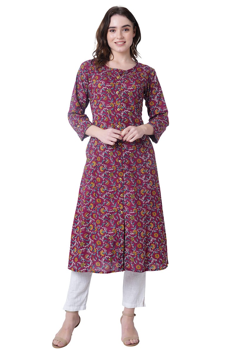YUVVIK Women’s Stylish Pure Cotton Printed A-Line Kurti with Gold Button | Ethnic Wear for Women & Girls | Short Kurti for Jeans, Office & Casual Wear | Fancy Western Peplum Kurta Top - Image 1