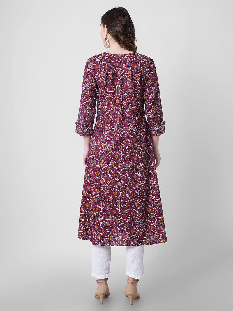 YUVVIK Women’s Stylish Pure Cotton Printed A-Line Kurti with Gold Button | Ethnic Wear for Women & Girls | Short Kurti for Jeans, Office & Casual Wear | Fancy Western Peplum Kurta Top - Image 5
