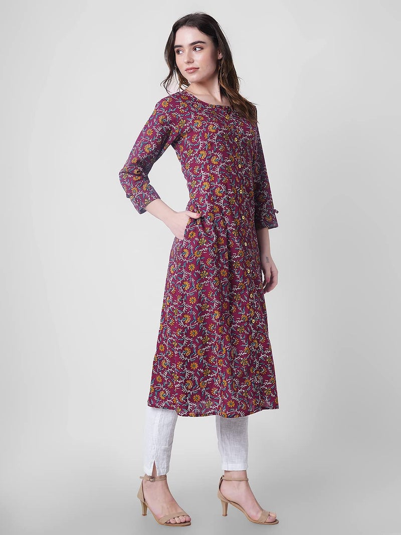 YUVVIK Women’s Stylish Pure Cotton Printed A-Line Kurti with Gold Button | Ethnic Wear for Women & Girls | Short Kurti for Jeans, Office & Casual Wear | Fancy Western Peplum Kurta Top - Image 4