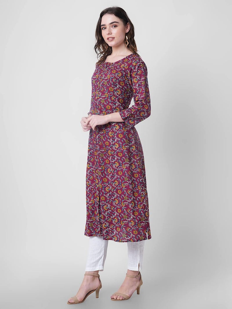 YUVVIK Women’s Stylish Pure Cotton Printed A-Line Kurti with Gold Button | Ethnic Wear for Women & Girls | Short Kurti for Jeans, Office & Casual Wear | Fancy Western Peplum Kurta Top - Image 3