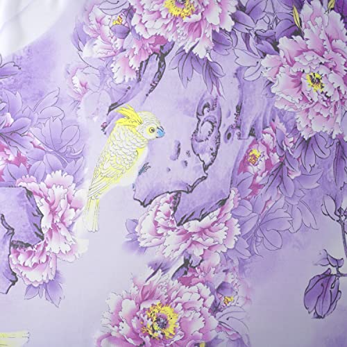 E-Clover Herebuy - Unique Women's Floral Scarves: Chiffon Flowers & Birds Printed Scarf Wedding Party Shawl Wrap Dating Gift Purple Yellow Mothers Day Gift - Image 5