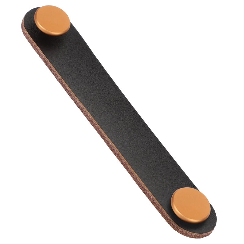 Genuine Cowhide Leather Drawer Pulls 96mm Cabinet Handle With Yellow Buckle Anti Collision Furniture Pull - Image 2