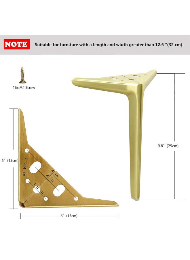 Smaxcn 9.8 inch/25cm Brushed Gold Metal Furniture Legs Set of 4, DIY Replacement for Cabinet Legs, Sofa Legs, Chair Legs - Image 2