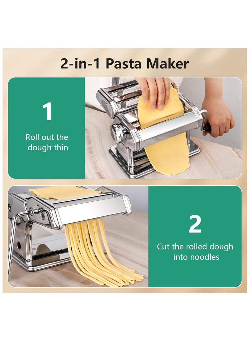 Beauenty 2-in-1 Pasta Maker with Cleaning Kit, Adjustable Thickness Settings Pasta Maker Machine with Pasta Roller and Cutter, Dual Width Noodle Maker for Pasta, Spaghetti, Fettuccine, Lasagna - Image 2