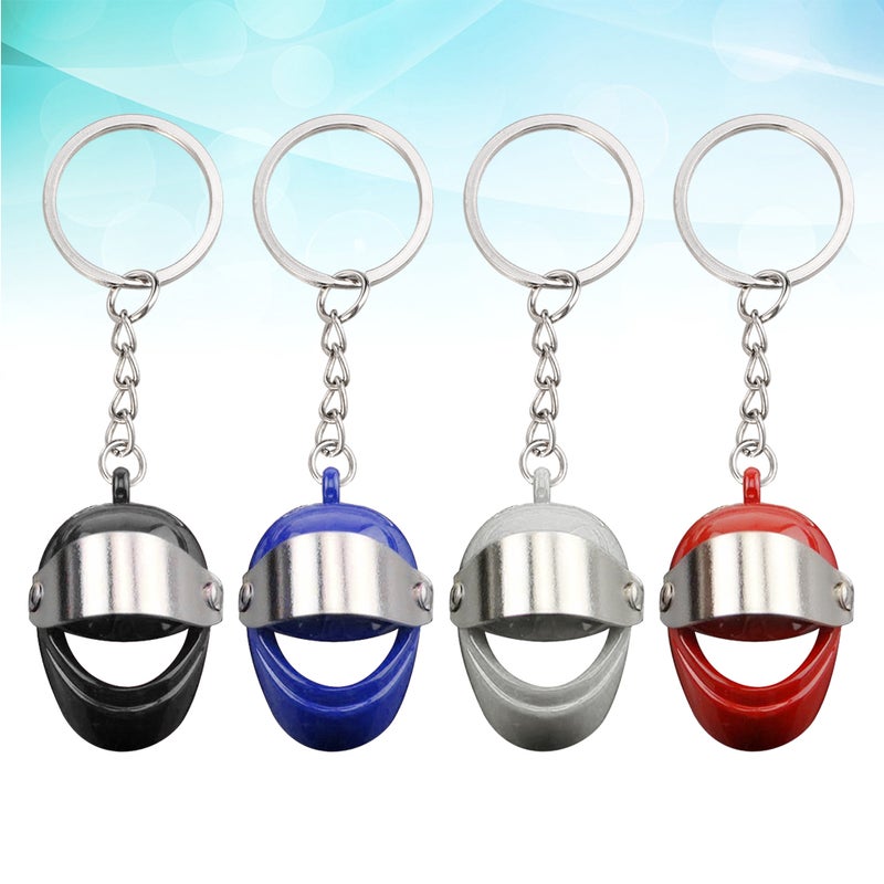 4pcs Helmet Shaped Key Metal Keychain Ornament Key Holder Bag Hanging Pendant ( + Black + ) - Image 5