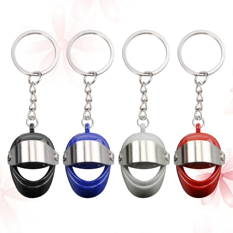 4pcs Helmet Shaped Key Metal Keychain Ornament Key Holder Bag Hanging Pendant ( + Black + ) - Image 3