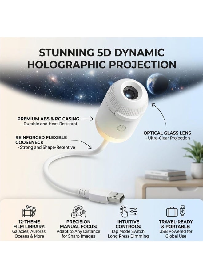 USB Powered 2-in-1 Galaxy Star Projector LED Night Light with Adjustable Brightness, Flexible Neck, Star Sky Projection Lamp, Multiple Projection Films for Bedroom, Nursery & Gifts - Image 2