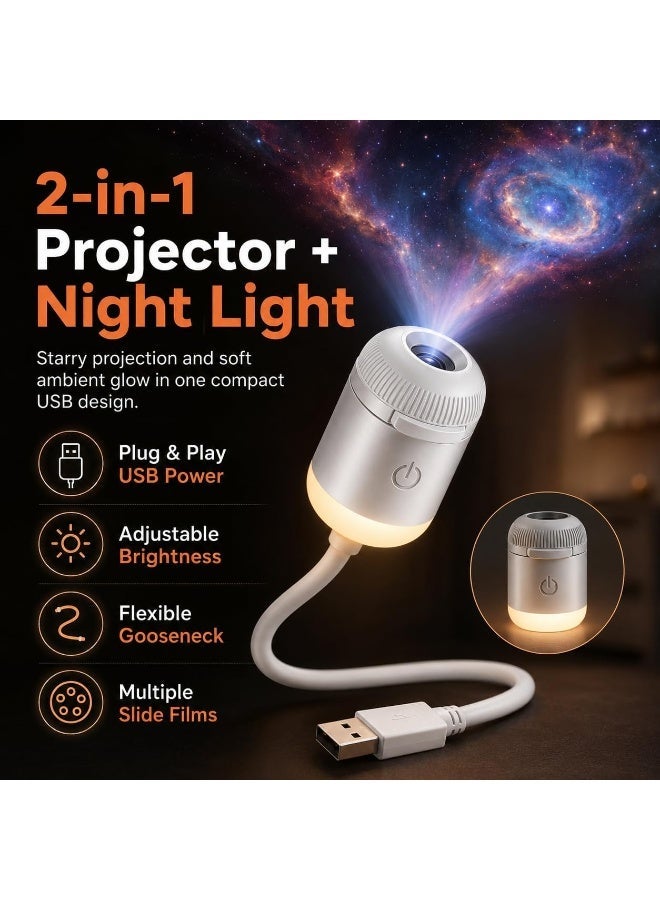 USB Powered 2-in-1 Galaxy Star Projector LED Night Light with Adjustable Brightness, Flexible Neck, Star Sky Projection Lamp, Multiple Projection Films for Bedroom, Nursery & Gifts - Image 1