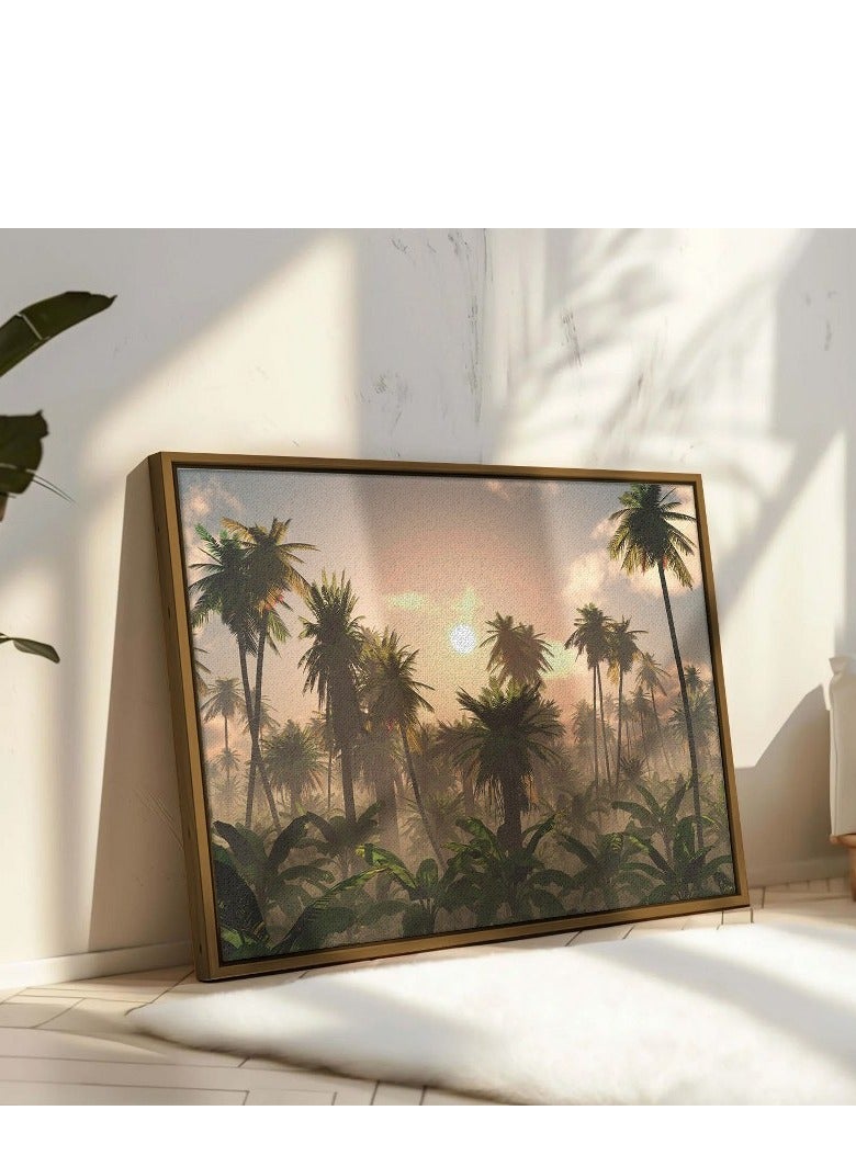 هوم جاليري لوحة فنية جدارية لأشجار النخيل المورقة على قاعدة سوداء ٦٠ فى ٤٠ - Image 1