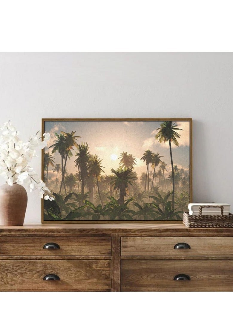 هوم جاليري لوحة فنية جدارية لأشجار النخيل المورقة على قاعدة سوداء ٦٠ فى ٤٠ - Image 4