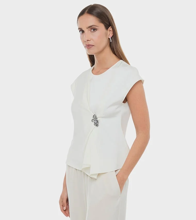 بي سي بي جي BCBG WRAP TOP WITH METAL BROOCH