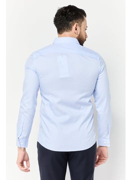 Selected Homme Men Slim Fit Stripe Long Sleeve Casual Shirts, Light Blue  - Image 4
