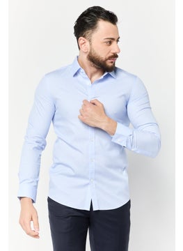Selected Homme Men Slim Fit Stripe Long Sleeve Casual Shirts, Light Blue  - Image 1