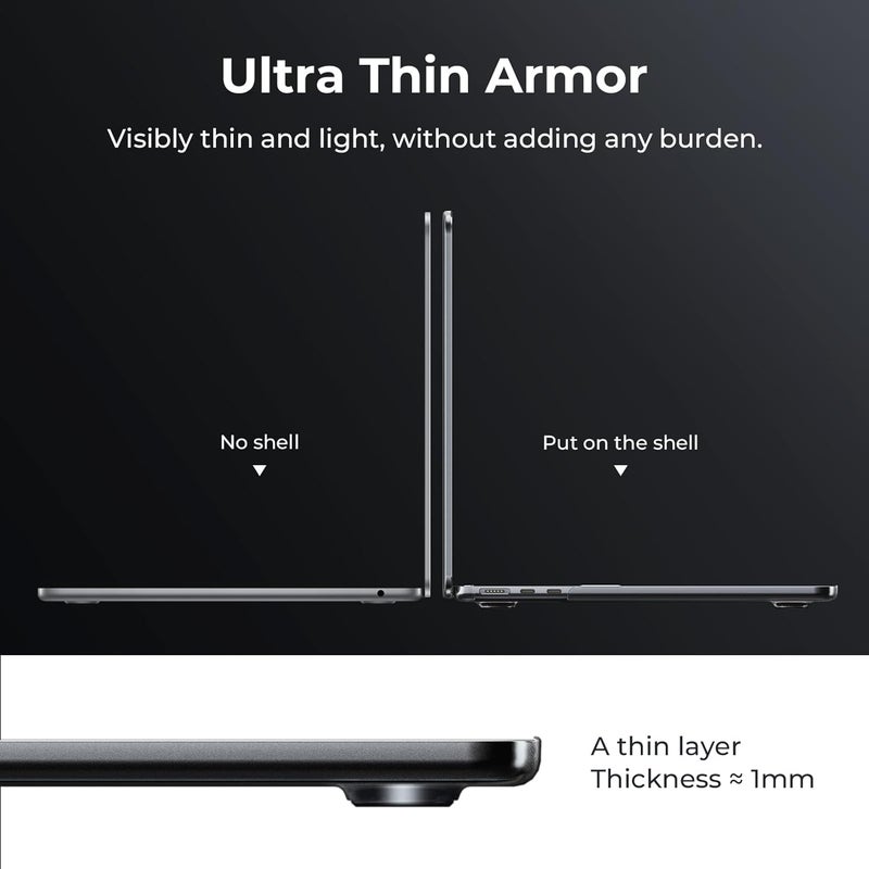 Case Compatible for MacBook Air 13.6 inch M5 M4 M3 M2 2026 2025-2022,A3449 A3240 A3113 A2681,[Ultra-Thin Matte Translucent],[Original Texture],Laptop Protective Hard Shell Cover-Midnight Black - Image 5