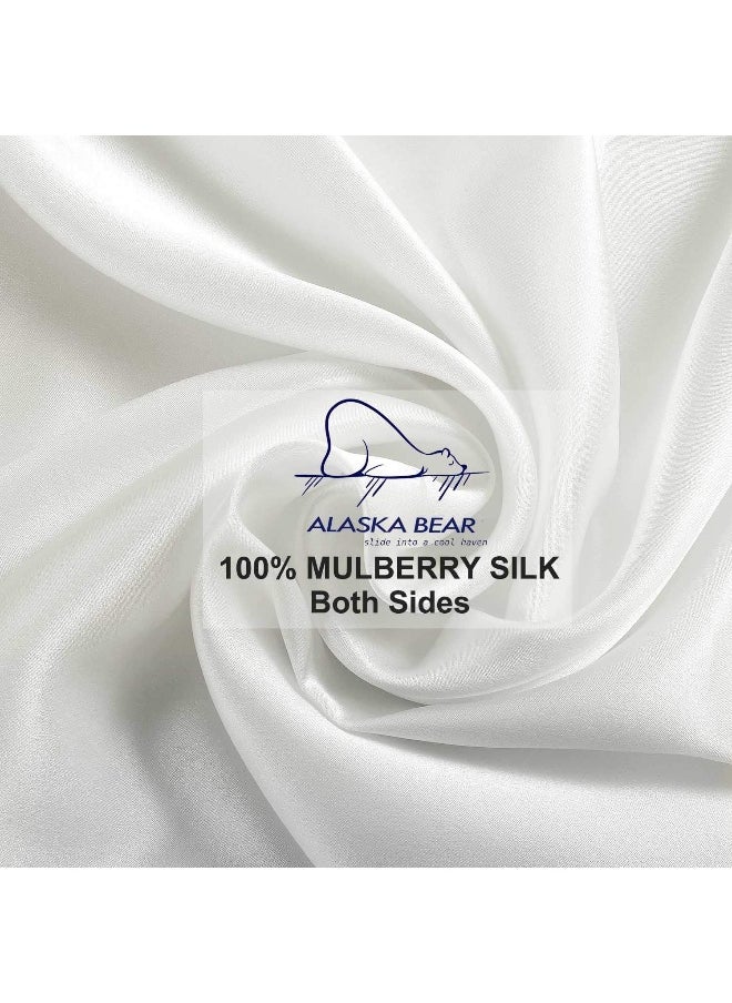 ALASKA BEAR ALASKA BEAR Silk Pillowcase for Hair and Skin, Grade 6A 100% Mulberry Silk Pillow Cases Standard Size for Bliss Sleep with Random Color Scrunchy Gift Set Better Than Poly Satin, 1pc, Ivory White  - Image 4