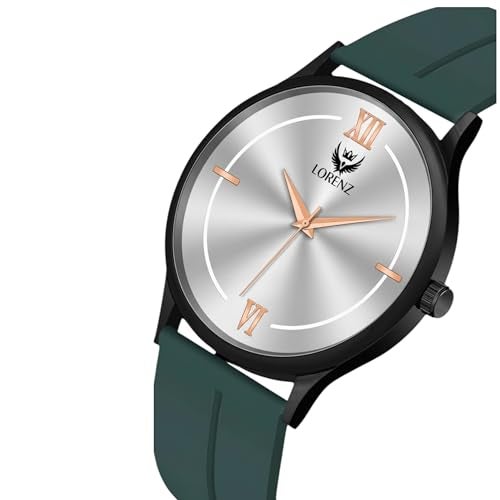 LORENZ Silicone Slim Case Analog Watch with Green Magnetic Lock Strap|Watch for Men & Women| Mk-4068R - Image 4