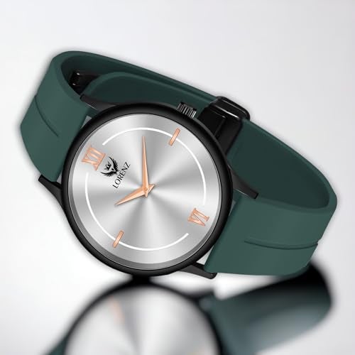 LORENZ Silicone Slim Case Analog Watch with Green Magnetic Lock Strap|Watch for Men & Women| Mk-4068R - Image 3