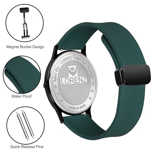 LORENZ Silicone Slim Case Analog Watch with Green Magnetic Lock Strap|Watch for Men & Women| Mk-4068R - Image 5