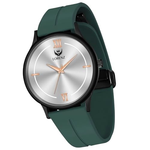 LORENZ Silicone Slim Case Analog Watch with Green Magnetic Lock Strap|Watch for Men & Women| Mk-4068R - Image 1