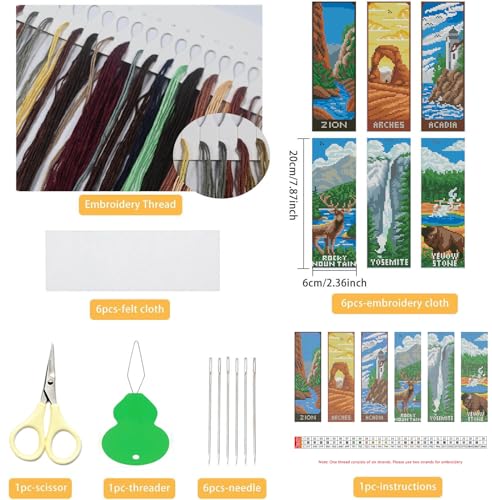 NEGEKFKX 6 Pcs National Park Cross Stitch Bookmark Kit for Adult Beginners,Cross Stitch Kits 14 CT DIY Crossstitch Kits Adult Stamped Bookmark Embroidery Bookmarks Kit - Image 2