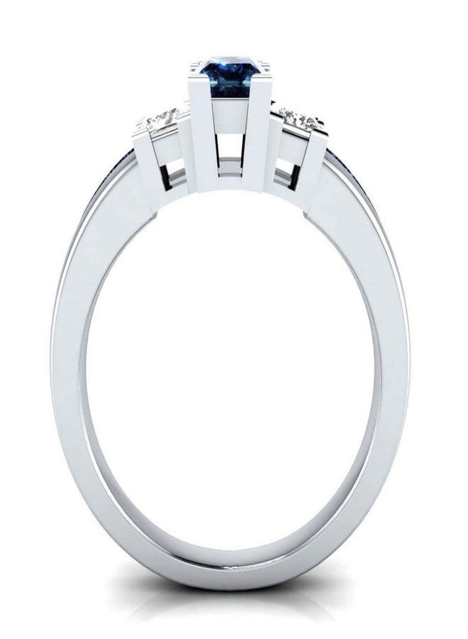 AZQ TZ Way 925 Sterling Silver Fashion Natural Ruby Sapphire Ring Square Perfect Cut 3-Stone Rainbow Cubic Zirconia Rings CZ Eternity Engagement Wedding Band Ring for Women (Blue, US Code 6) - Image 4