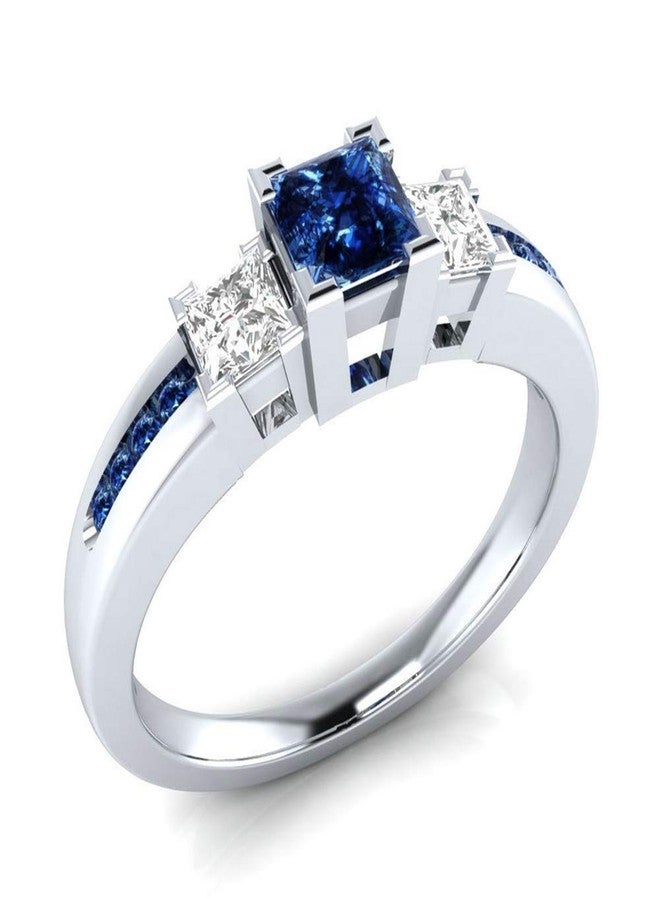 AZQ TZ Way 925 Sterling Silver Fashion Natural Ruby Sapphire Ring Square Perfect Cut 3-Stone Rainbow Cubic Zirconia Rings CZ Eternity Engagement Wedding Band Ring for Women (Blue, US Code 6) - Image 1