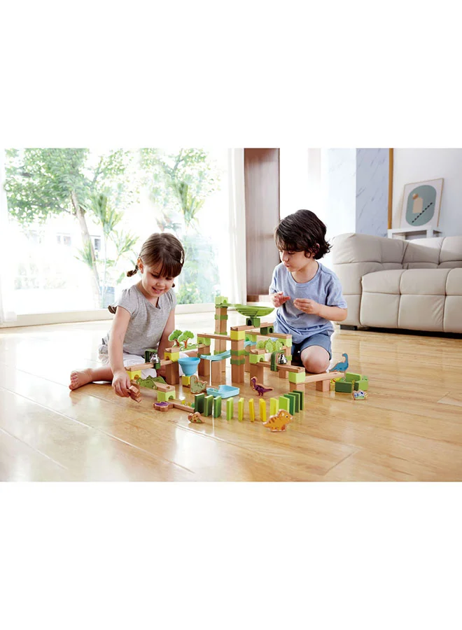 Hape Hape Quadrilla Dino Adventure Marble Run Wooden Toys 131pcs | Marble Maze Run Set, Early Educational STEM Development Building Toys For Kids | Wooden Building Toys