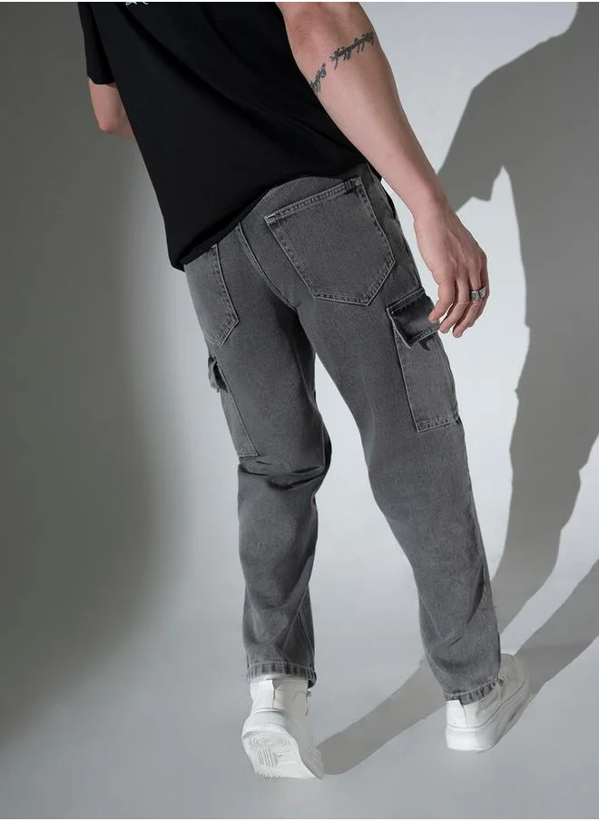 هوبرهولمي Mid Rise Regular Fit Jeans with Cargo Pockets by Styli