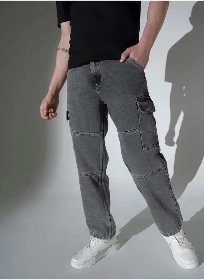 هوبرهولمي Mid Rise Regular Fit Jeans with Cargo Pockets by Styli