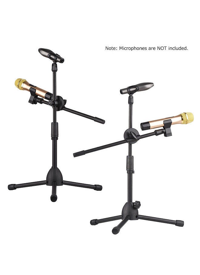 Generic - Dual Purpose Microphone Tripod Stand with 2 Mic Clips Adjustable Mic Stand Boom Arm Microphones Desk Floor Bracket for Speech Meeting Live Stream Sing Voice Recording - Image 1