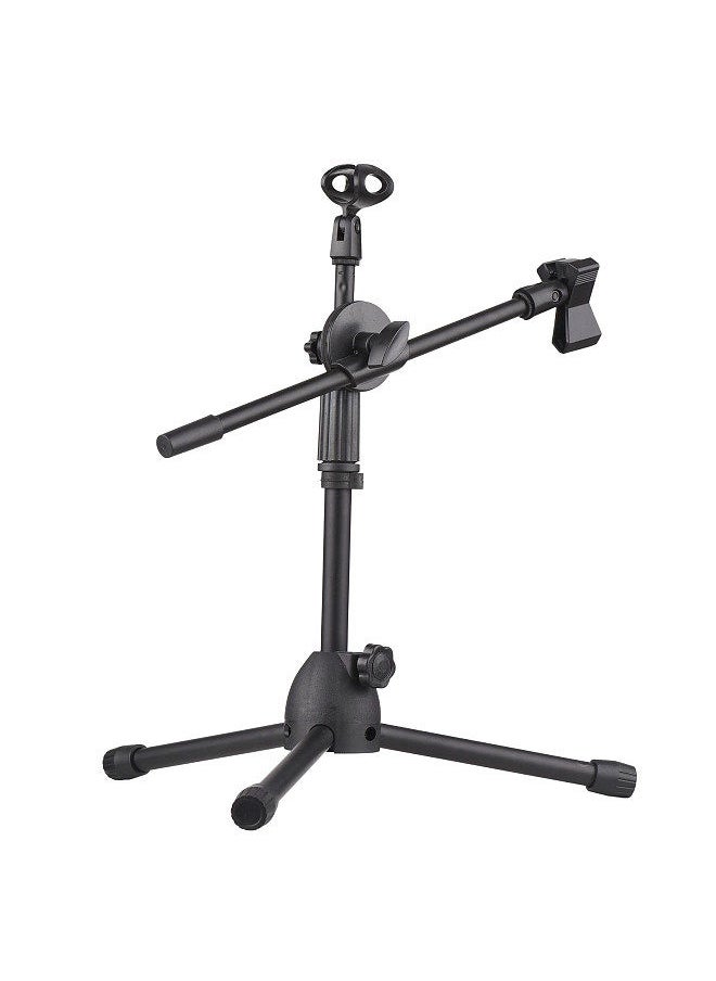 Generic - Dual Purpose Microphone Tripod Stand with 2 Mic Clips Adjustable Mic Stand Boom Arm Microphones Desk Floor Bracket for Speech Meeting Live Stream Sing Voice Recording - Image 1