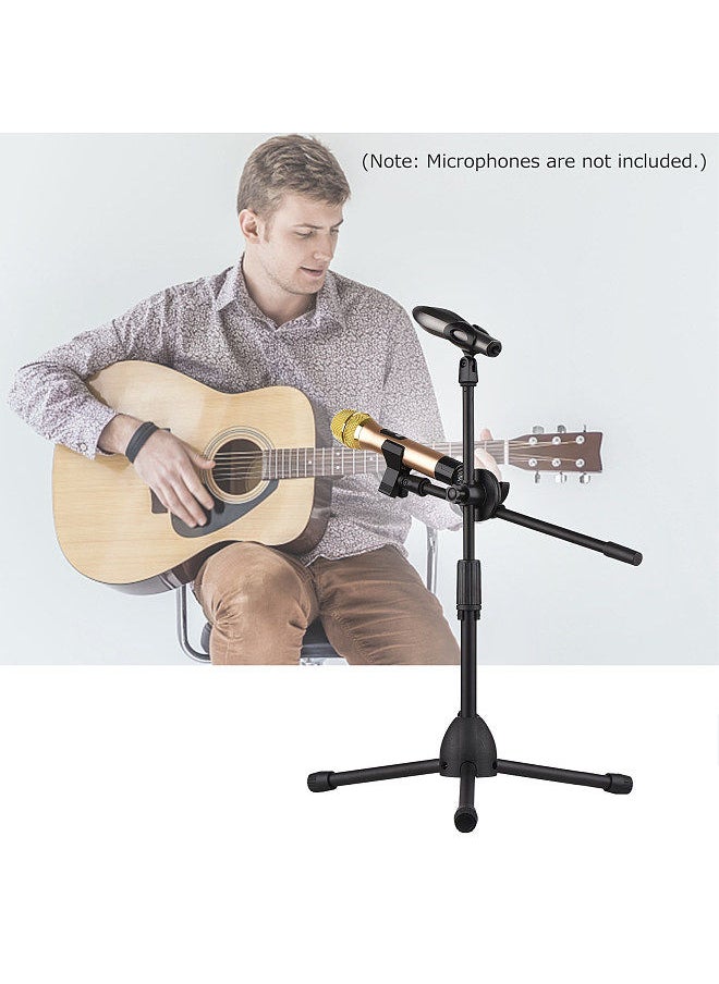 Generic - Dual Purpose Microphone Tripod Stand with 2 Mic Clips Adjustable Mic Stand Boom Arm Microphones Desk Floor Bracket for Speech Meeting Live Stream Sing Voice Recording - Image 1