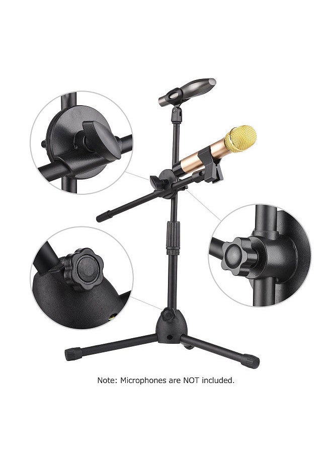 Generic - Dual Purpose Microphone Tripod Stand with 2 Mic Clips Adjustable Mic Stand Boom Arm Microphones Desk Floor Bracket for Speech Meeting Live Stream Sing Voice Recording - Image 1